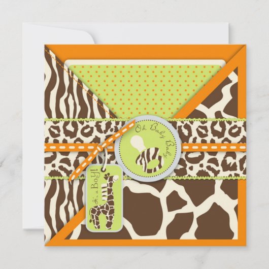 Safari Boy Oranje Invitation Square 2 Kaart (Voorkant)