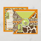 Safari Boy Oranje Invitation Square Kaart (Voorkant / Achterkant)