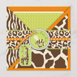Safari Boy Oranje Invitation Square Kaart