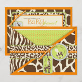 Safari Boy Oranje Uitnodigingskaart 2 Kaart (Voorkant / Achterkant)