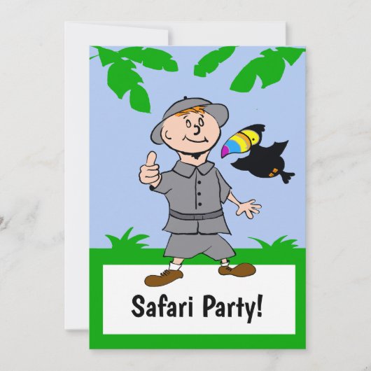 Safari Boy & Toucan Oerwoud Theme Uitnodiging (Voorkant)