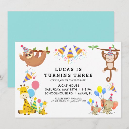 Safari Boys Birthday Kaart (Voorkant / Achterkant)