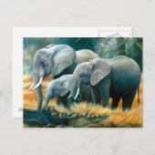 Safari Briefkaart van de familie Elephant (Voorkant / Achterkant)