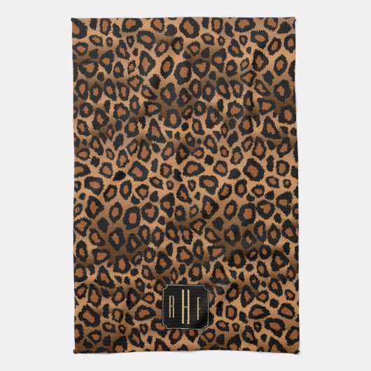 Safari Brown Leopard - Monogram Kitchen Towel Theedoek (Verticaal)