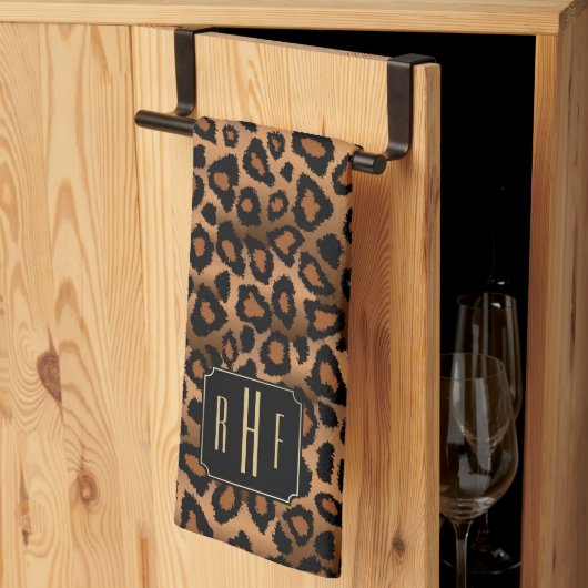 Safari Brown Leopard - Monogram Kitchen Towel Theedoek (Derde Gevouwen)