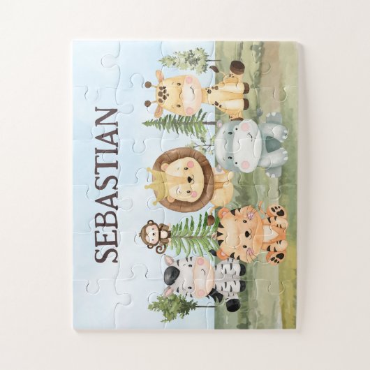Safari cadeaus voor jongens, gepersonaliseerde saf legpuzzel (Verticaal)