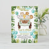 Safari car & animal boy 2e verjaardag Uitnodiging. Kaart (Staand voorkant)