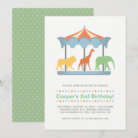 Safari Carrousel Verjaardag Uitnodiging (Voorkant / Achterkant)