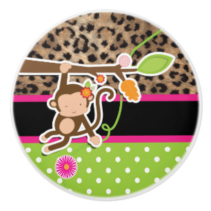 Safari Chic Aap Luipaard Jachtluipaard Roze & Groe Keramische Knop