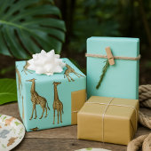 Safari Chic Giraffe Blauw Oerwoud Inpakpapier Vel