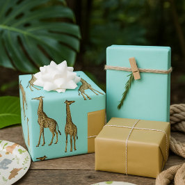 Safari Chic Giraffe Blauw Oerwoud Inpakpapier Vel