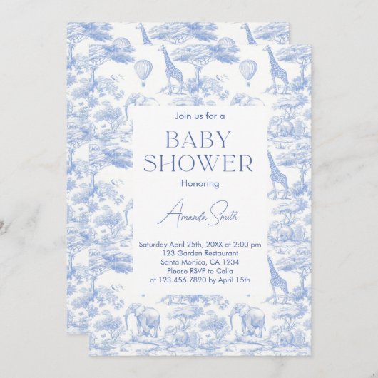 Safari Chinoiserie Toile de Jouy baby shower Kaart (Voorkant / Achterkant)