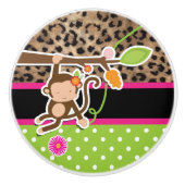 Safari Chique Aap Luipaard Cheetah Roze & Groen Keramische Knop (Voorkant)