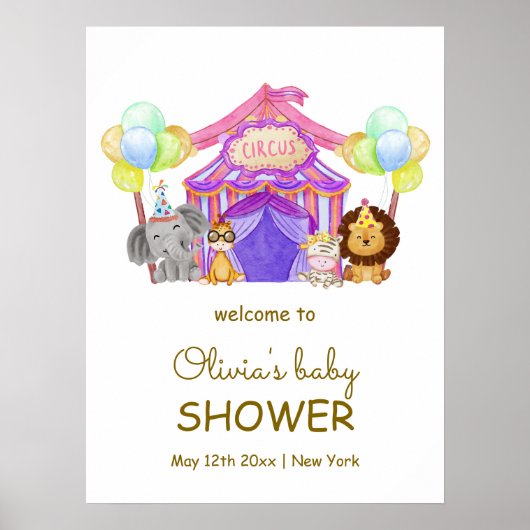 Safari Circus Carnaval Balloon Baby shower Welkom Poster (Voorkant)