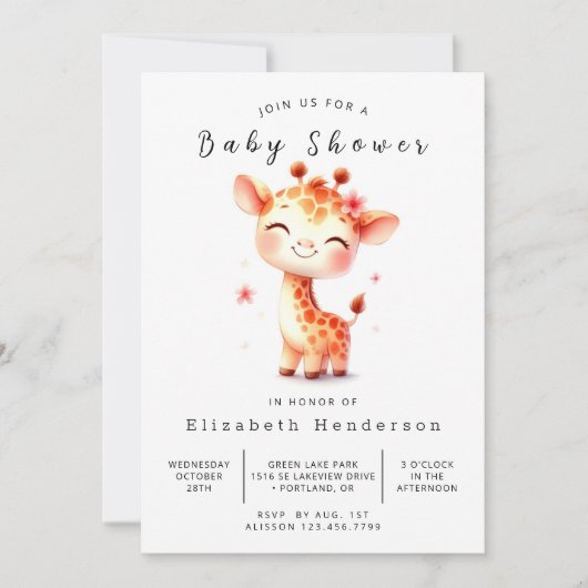 Safari Custom Giraffe Baby shower Kaart (Voorkant)