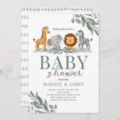 Safari Cute Animals Baby shower Invitation Kaart (Voorkant / Achterkant)