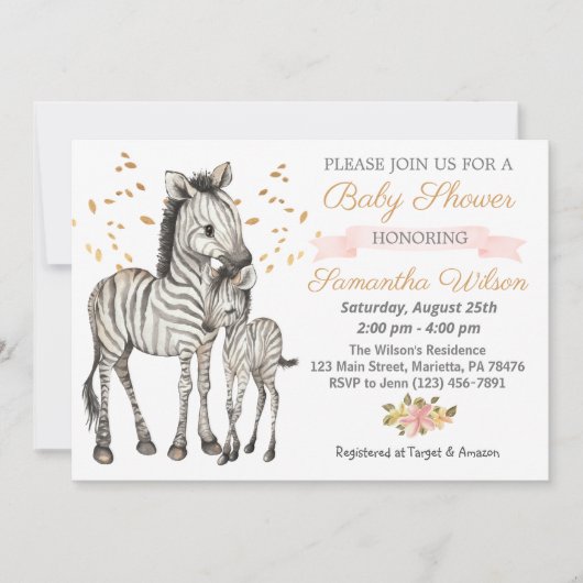 Safari Cute Baby Zebra Wild Baby shower Kaart (Voorkant)