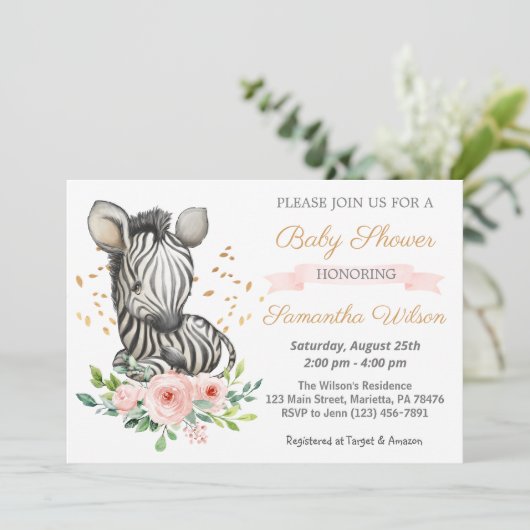 Safari Cute Baby Zebra Wild Baby shower Uitnodigin Kaart (Staand voorkant)