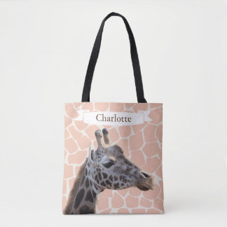 Safari Cute Giraffe & naam Tote Bag