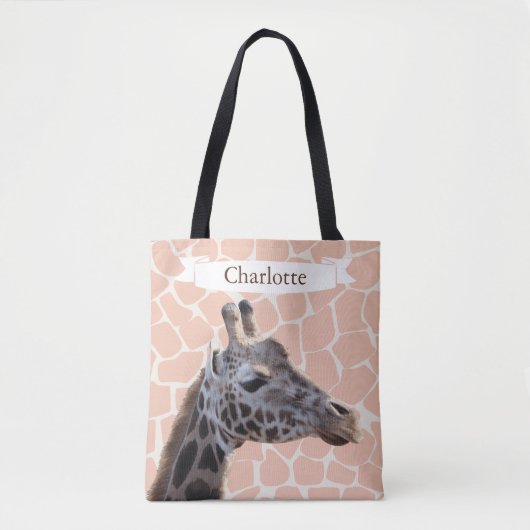 Safari Cute Giraffe & naam Tote Bag (Voorkant)