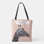 Safari Cute Giraffe & naam Tote Bag (Achterkant)
