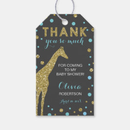 Safari Dank u Label, Aqua Blue, Faux Gold Glitter Cadeaulabel