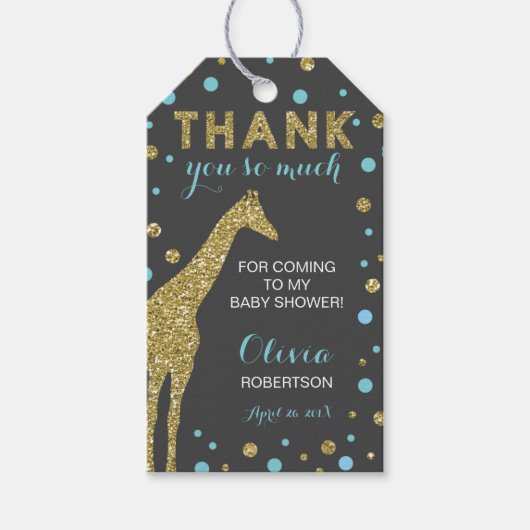 Safari Dank u Label, Aqua Blue, Faux Gold Glitter Cadeaulabel (Voorkant)