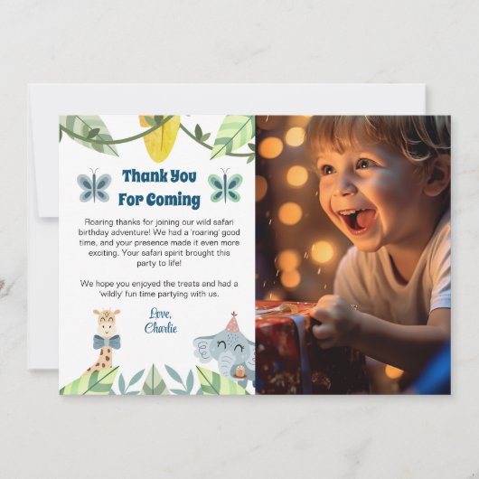 Safari, dank u voor het komen kaart, met Foto Bedankkaart (Voorkant)