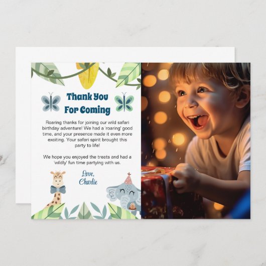 Safari, dank u voor het komen kaart, met Foto Bedankkaart (Voorkant / Achterkant)