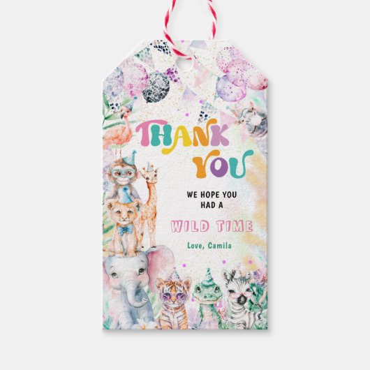 Safari Dank u voor Oerwoud Party Animals Cadeaulabel (Voorkant)