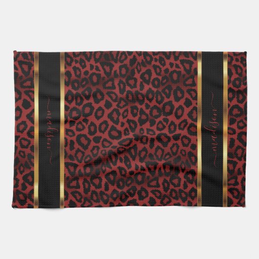 Safari Dark Red Leopard - Aanpassen Theedoek (Horizontaal)