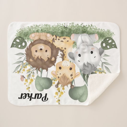 Safari Deken – Aangepaste Oerwoud dierlijke baby d (Voorkant (horizontaal))