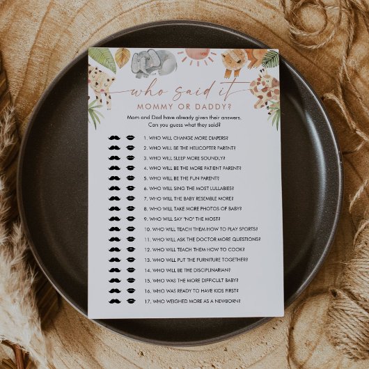 SAFARI die zei het mama papa Baby spel Kaart