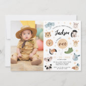 Safari dier 1e verjaardag jongen foto uitnodiging (Voorkant)