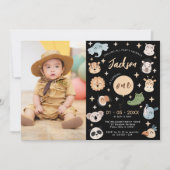 Safari dier 1e verjaardag jongen foto uitnodiging (Voorkant)