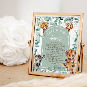 Safari Dier Baby shower Late Night Luiers Spel Poster