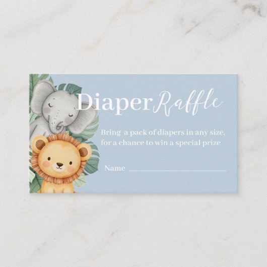 Safari Dier Baby shower Luier Raffle Visitekaartje (Voorkant)