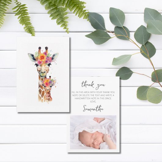 Safari Dier Bloemen Giraffe Moeder Baby shower Bedankkaart