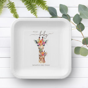 Safari Dier Bloemen Giraffe Moeder Baby shower Papieren Bordje