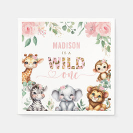 Safari Dier Blush Roze Bloemen Wild Een Verjaardag Servet