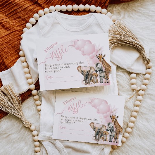 Safari dier Boho Baby Meisje Douche Luier Raffle Informatiekaartje