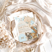Safari Dier Boho Blue Balloon Boy Baby shower Kaart