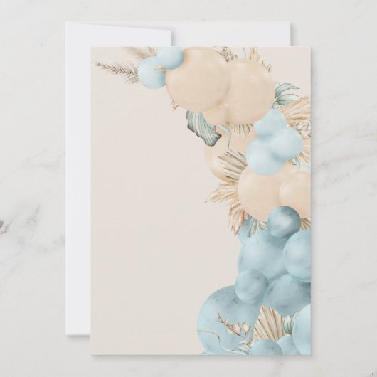 Safari Dier Boho Blue Balloon Boy Baby shower Kaart (Achterkant)