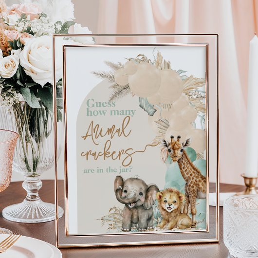 Safari dier Boho Oh Boy Baby shower Dierenspel Poster