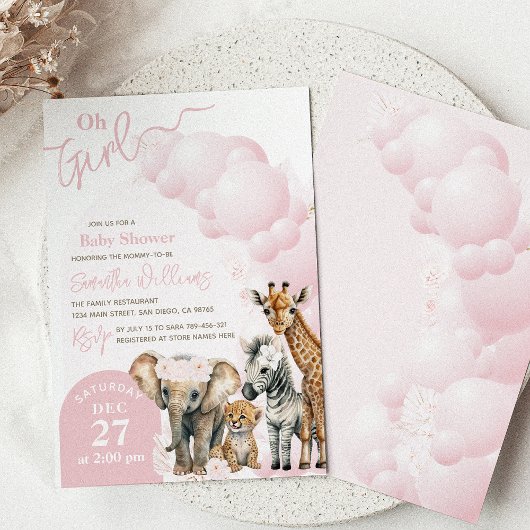 Safari dier Boho Oh Meisje Baby shower Kaart