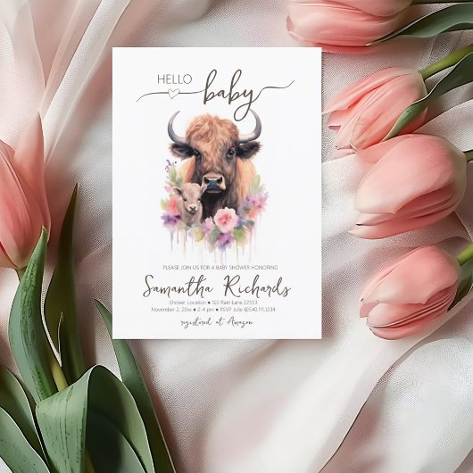Safari Dier Buffel Bloemen Baby shower Kaart