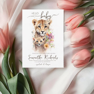 Safari Dier Cheetah Bloemen Moeder Baby shower Kaart