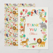 Safari Dier Dank Je, Kleurrijk leuk Jungle Thema Bedankkaart (Voorkant / Achterkant)