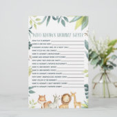 Safari Dier die weet mama Baby shower spel Briefpapier (Staand voorkant)