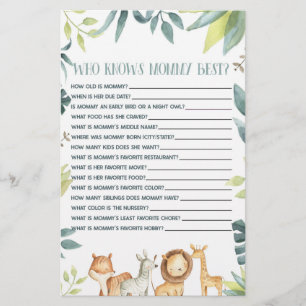 Safari Dier die weet mama Baby shower spel Briefpapier